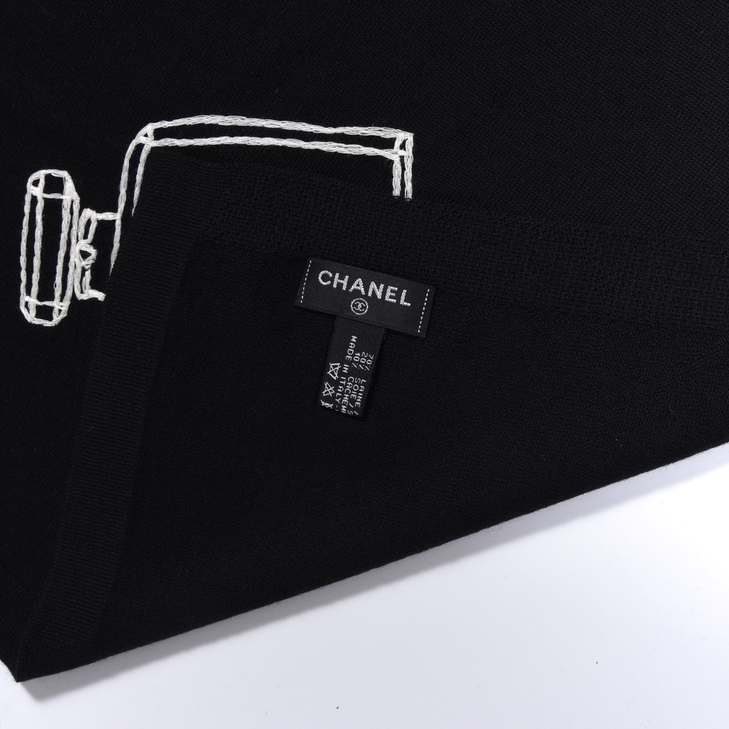 Chanel Wool Silk Cashmere CC Scarf Black 2 of 4