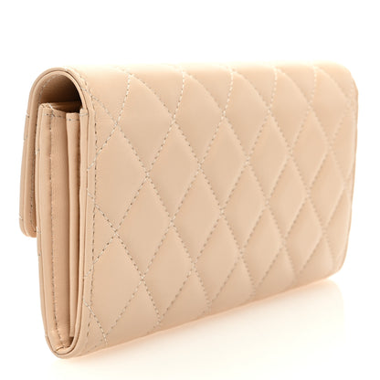 Chanel Lambskin Quilted CC Large Gusset Flap Wallet Beige 3 of 7