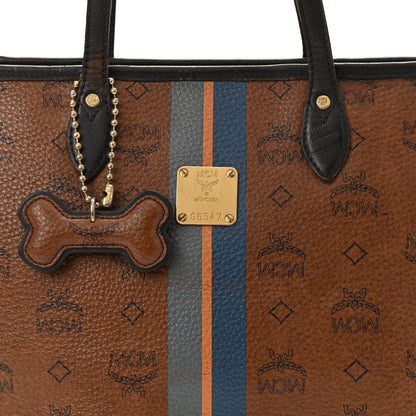 MCM Visetos Dog Bone Striped Shopper Tote Cognac 8 of 17