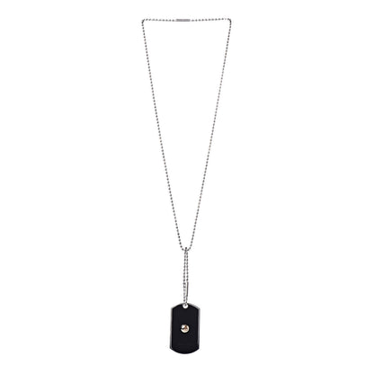 Gucci Sterling Silver 18K Yellow Gold Enamel Grammy Dog Tag Necklace Black 3 of 5