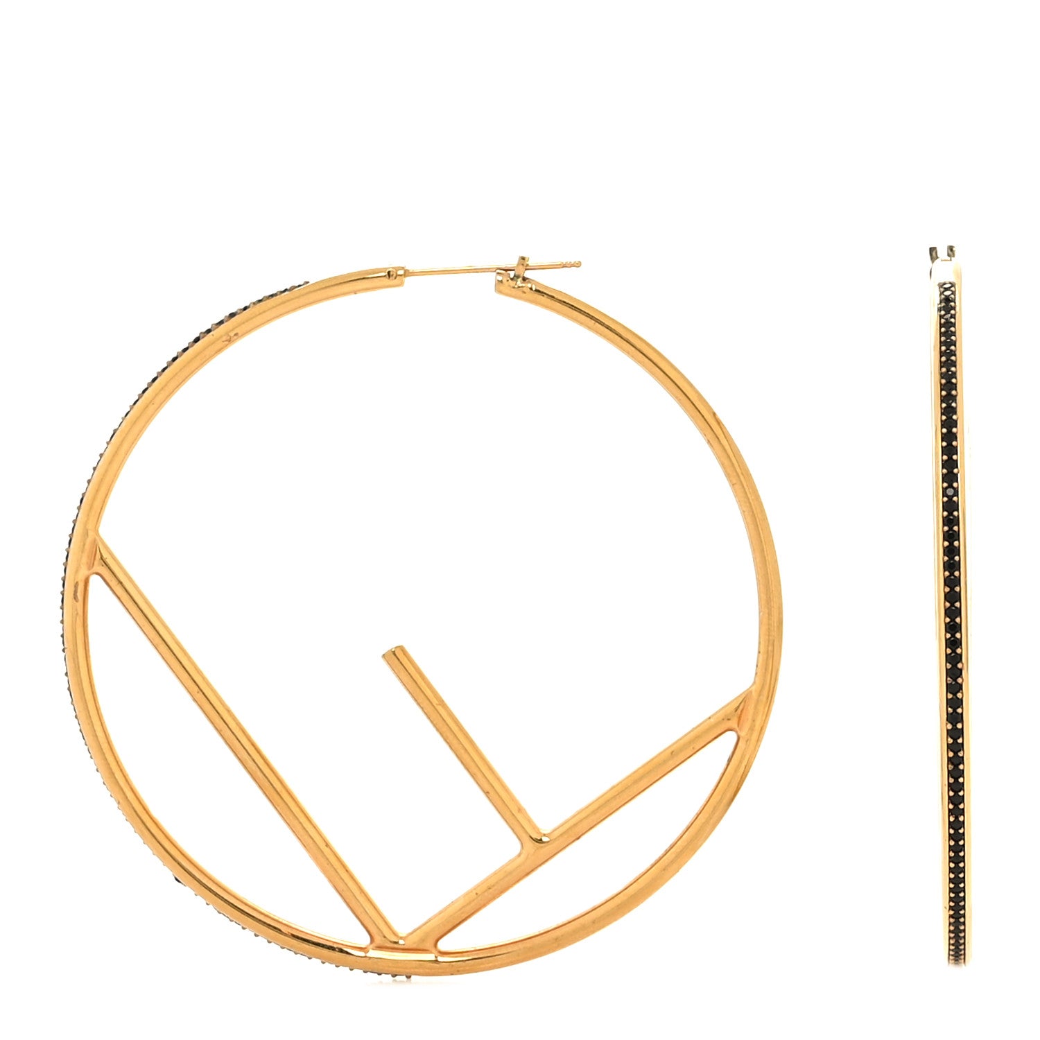Fendi Metal Crystal Large F is Fendi Hoop Earrings Yellow Gold 1 of 5