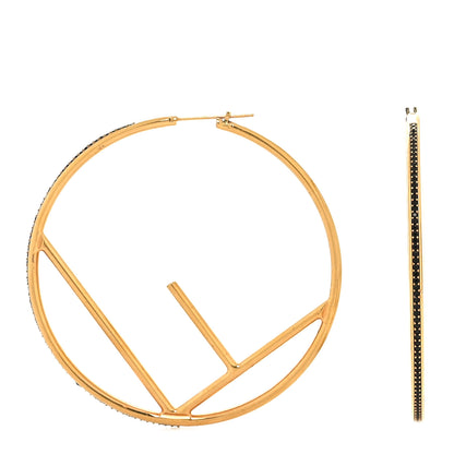 Fendi Metal Crystal Large F is Fendi Hoop Earrings Yellow Gold 1 of 5