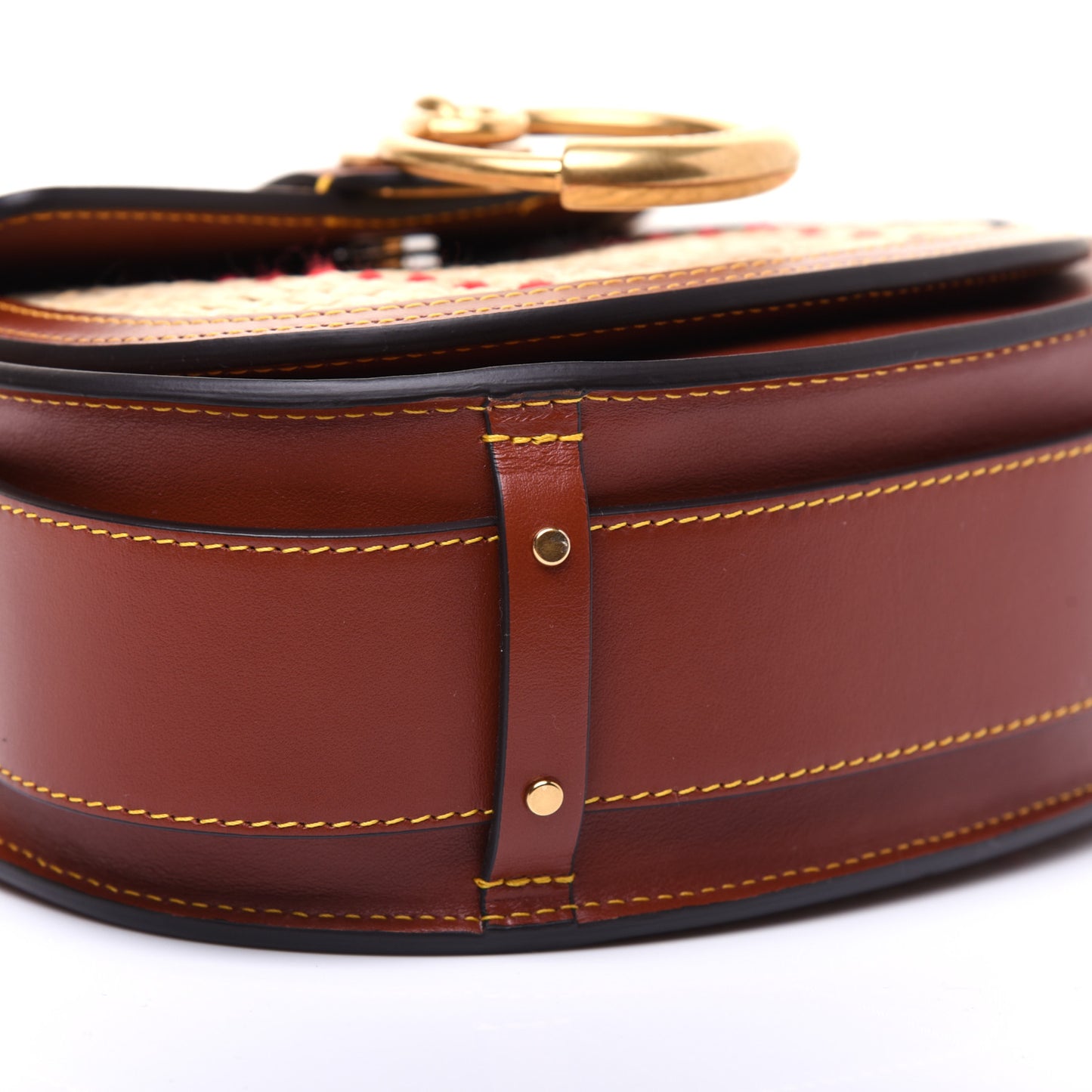 Calfskin Raffia Embroidered Small Tess Bag Sepia Brown