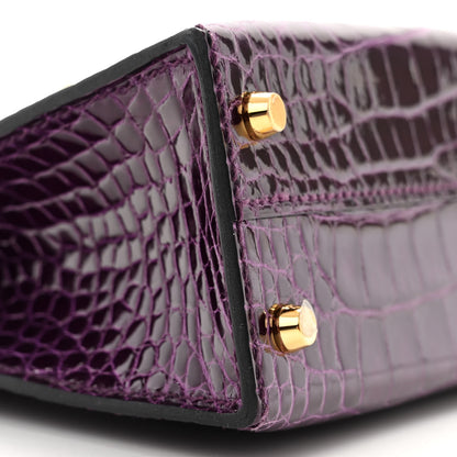 Hermes Shiny Alligator Mini Kelly Sellier 20 Cassis 8 of 10