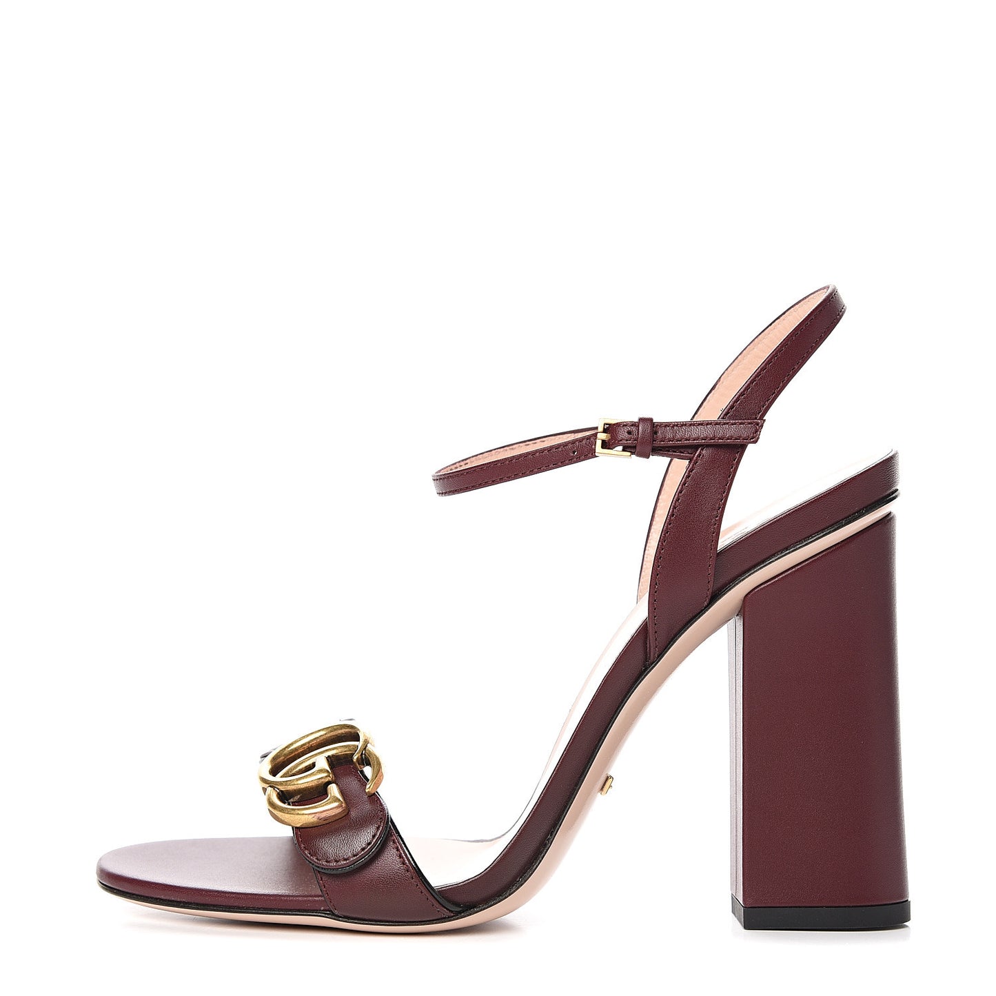 Lifford Calfskin GG Marmont Ankle Wrap 105mm Sandals 38.5 Vintage Bordeaux