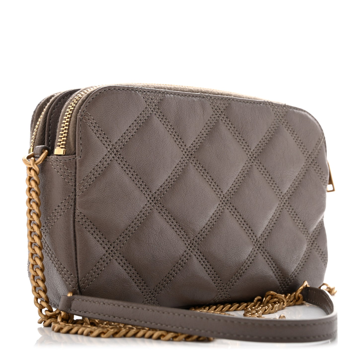 Grained Lambskin Quilted Mini Becky Double Zip Bag Taupe