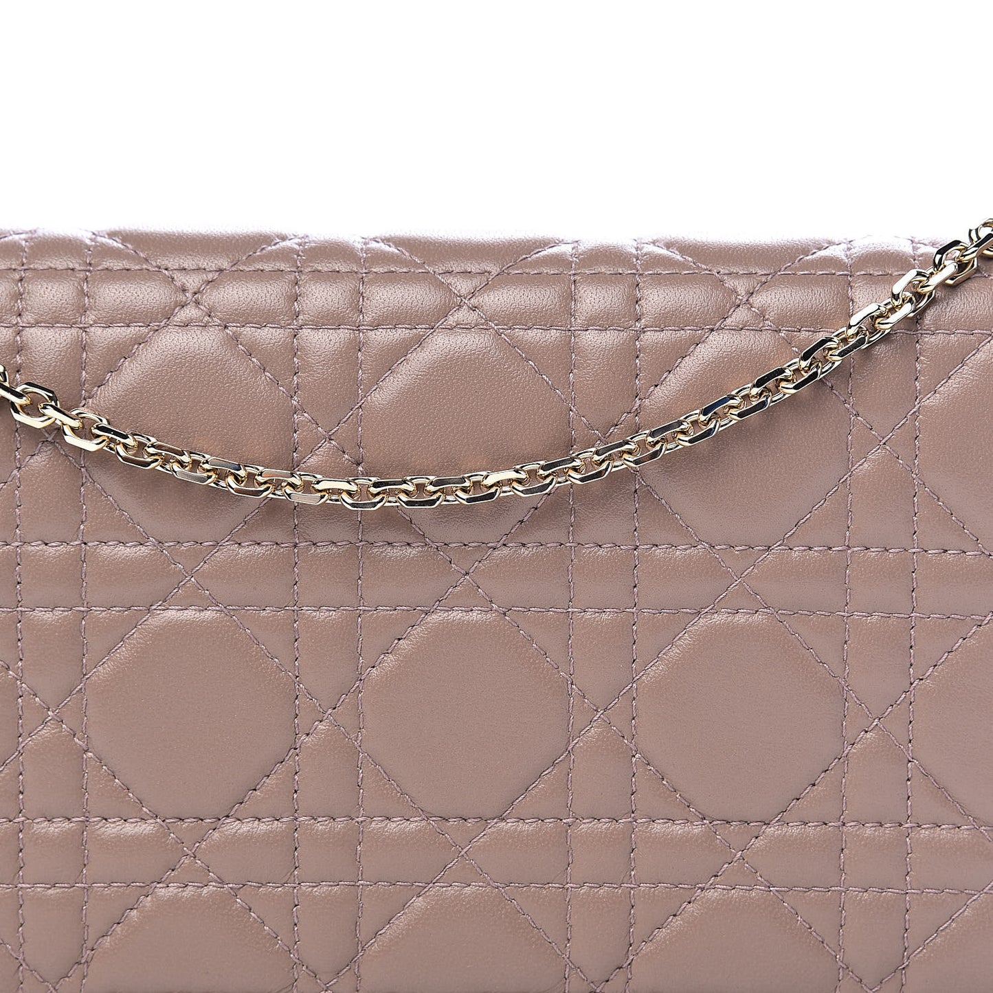Lambskin Cannage Lady Dior Chain Wallet Dark Beige