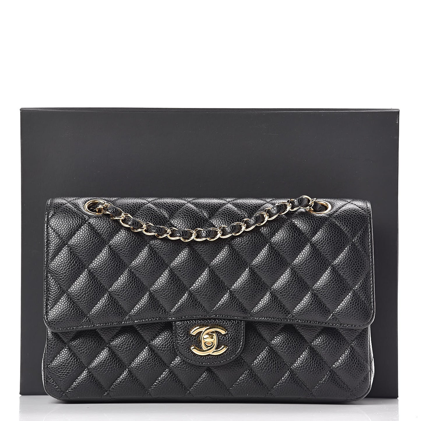 Caviar Quilted Medium Double Flap Black