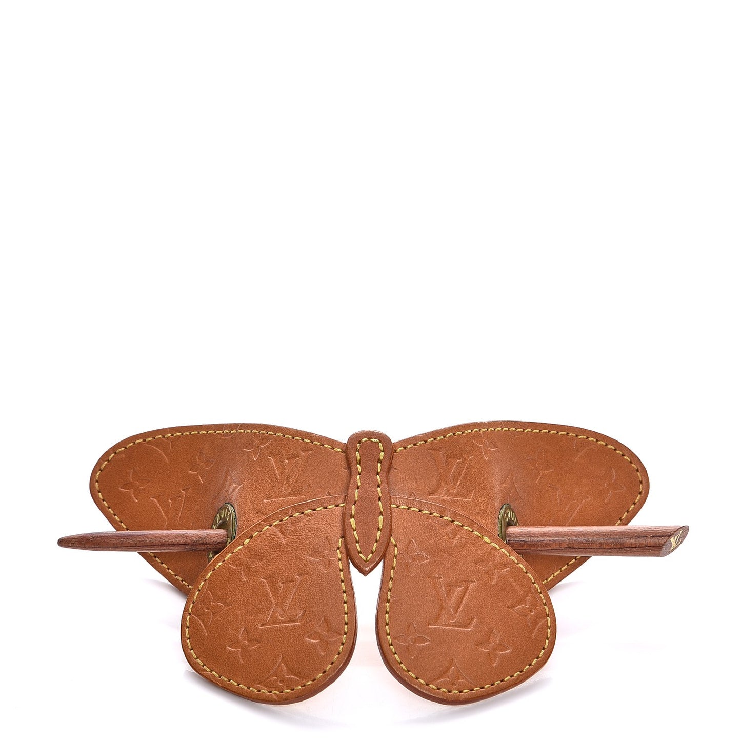 Calfskin Butterfly Hair Pin Barette Brown