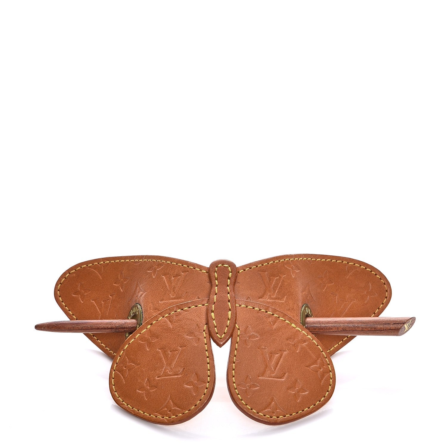Louis Vuitton Calfskin Butterfly Hair Pin Barette Brown 1 of 8
