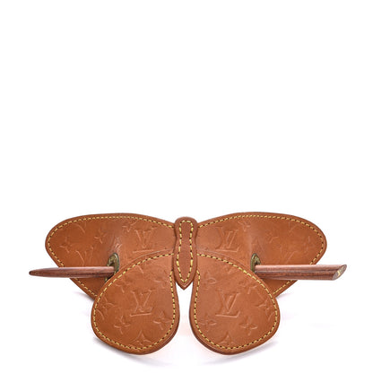 Louis Vuitton Calfskin Butterfly Hair Pin Barette Brown 1 of 8