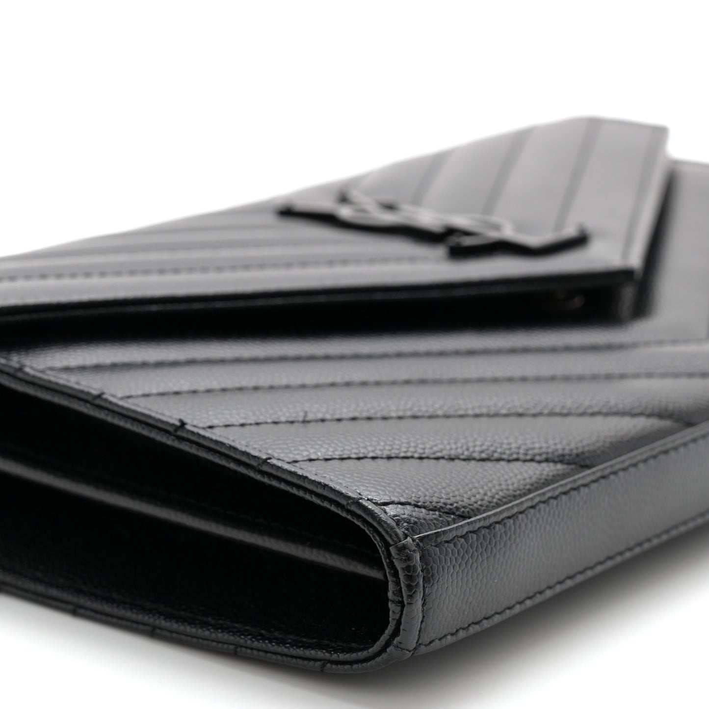 Grain De Poudre Matelasse Chevron Monogram Monochrome Chain Wallet Black