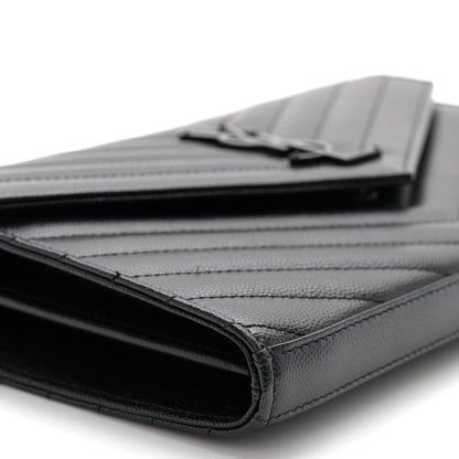 Saint Laurent Grain De Poudre Matelasse Chevron Monogram Monochrome Chain Wallet Black 9 of 11