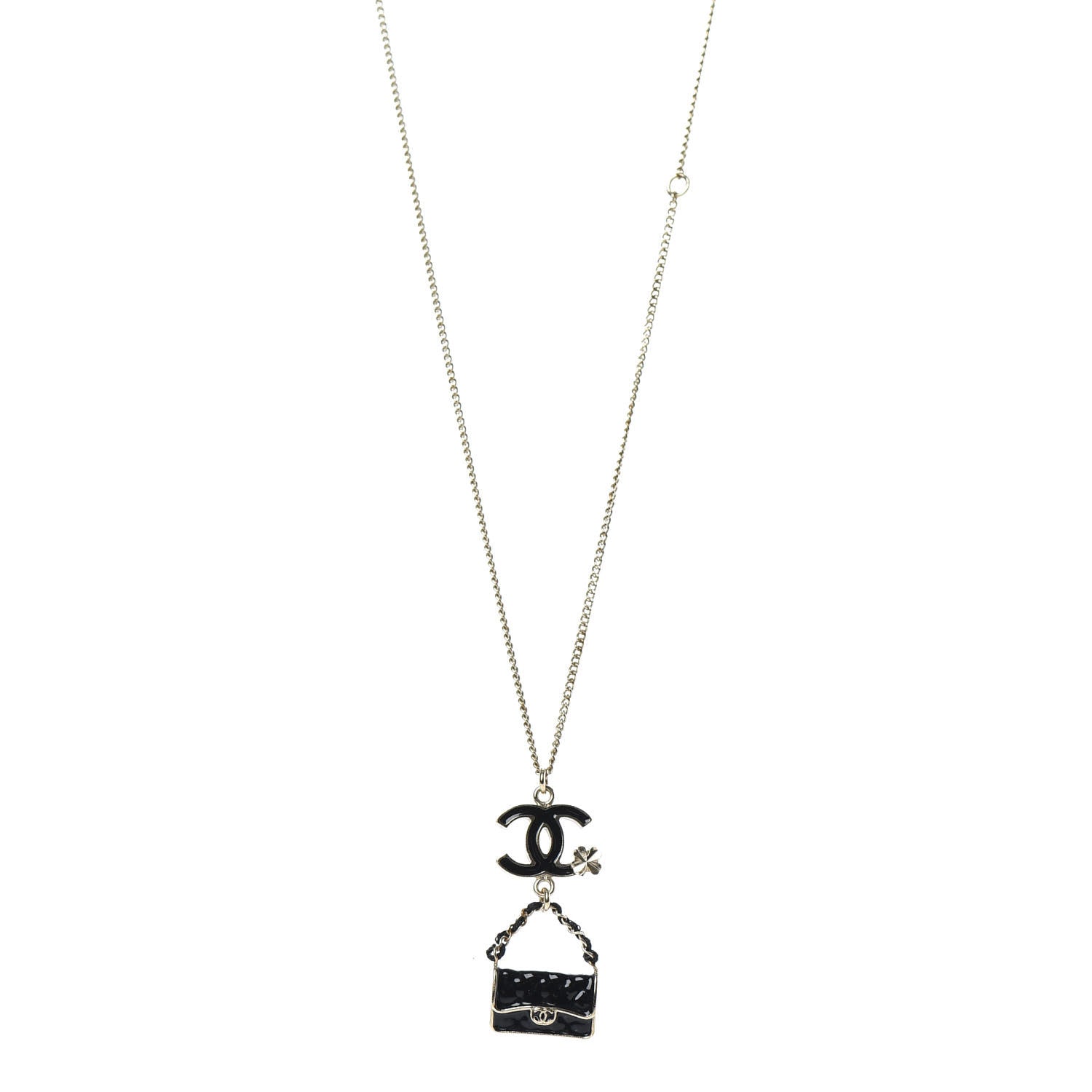Chanel Enamel Charming Chic Classic Flap CC Charm Necklace Black 1 of 5