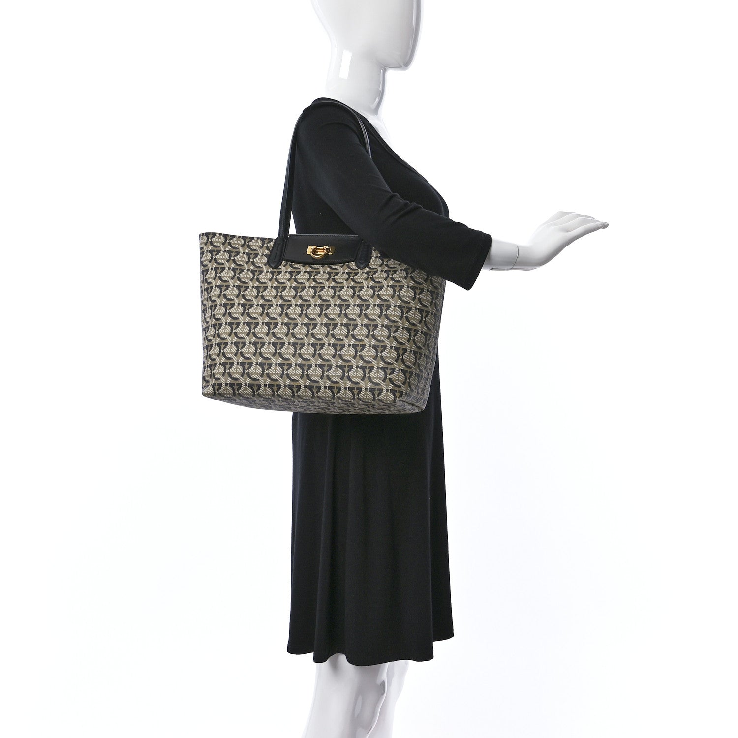 Salvatore Ferragamo Canvas Calfskin Gancini Bag Black 3 of 10