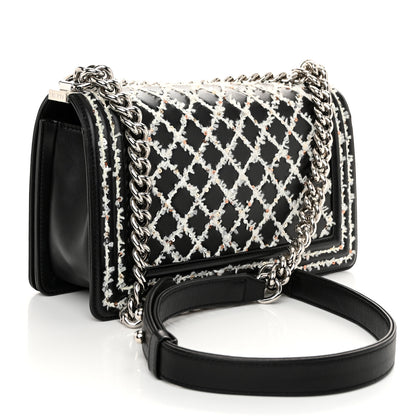 Chanel Lambskin Sequin Embroidered Medium Boy Flap Black White 3 of 11