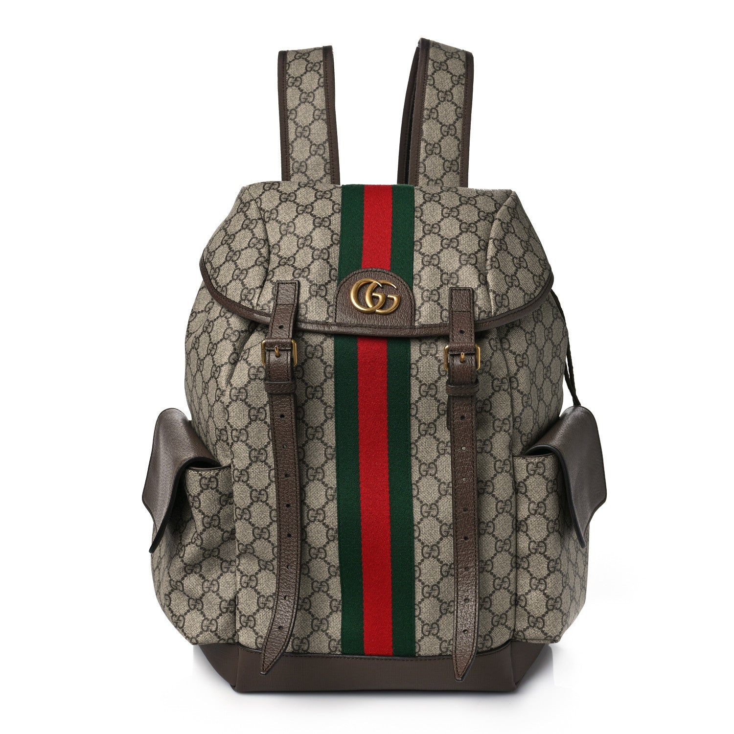 Gucci GG Supreme Monogram Medium Ophidia Double Buckle Backpack Brown 1 of 9