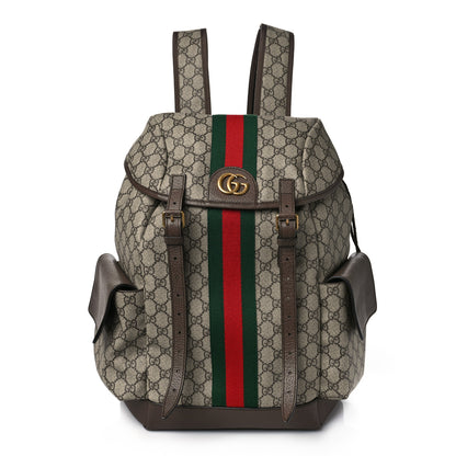 Gucci GG Supreme Monogram Medium Ophidia Double Buckle Backpack Brown 1 of 9