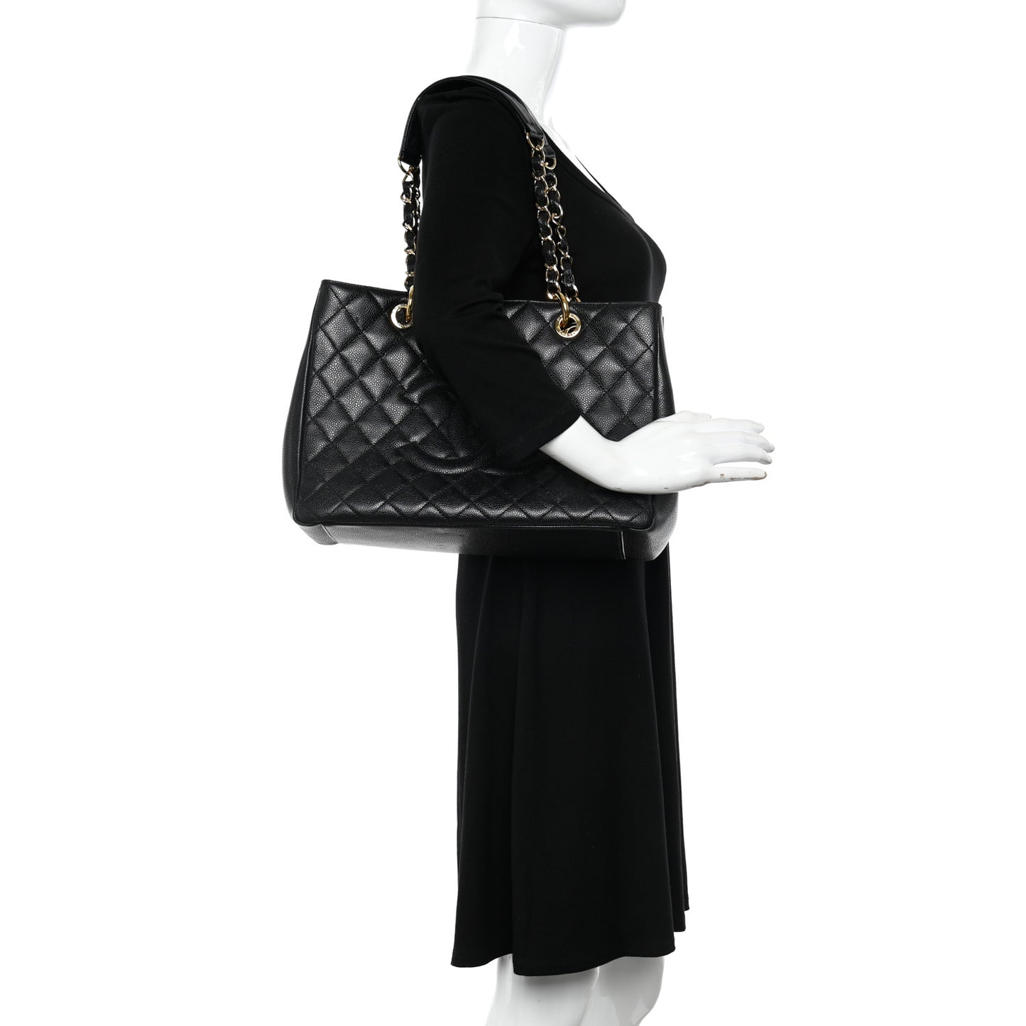 Caviar Quilted Grand Shopping Tote GST Black