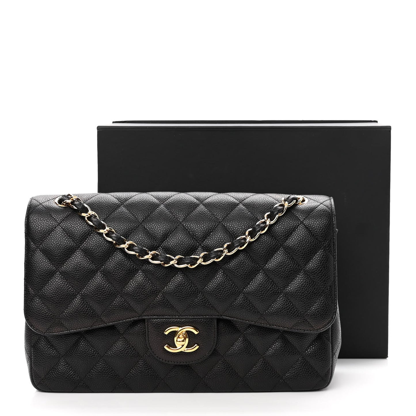 Caviar Quilted Jumbo Double Flap Black