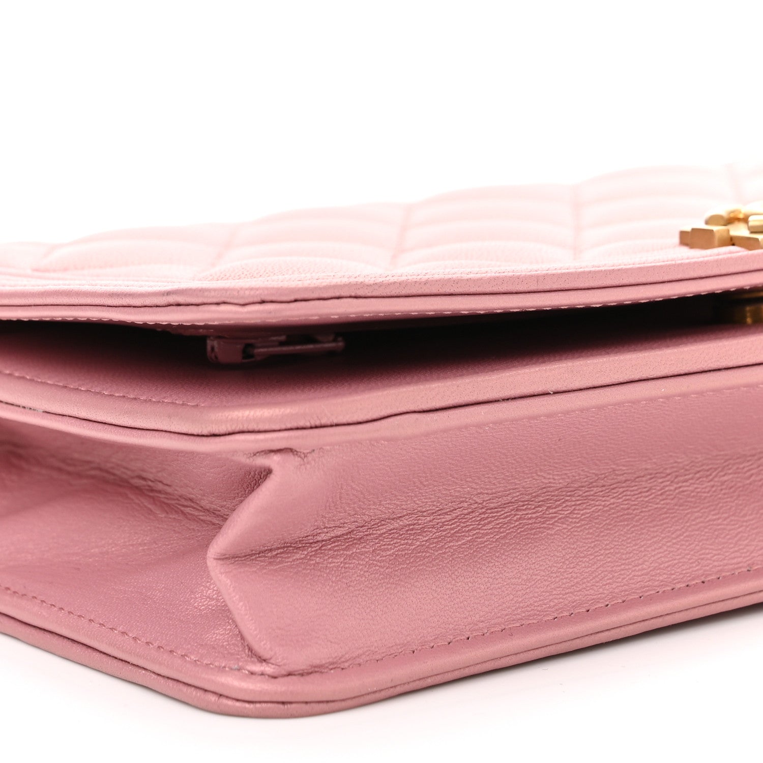 Chanel Metallic Lambskin Quilted Boy Wallet On Chain WOC Pink 10 of 13