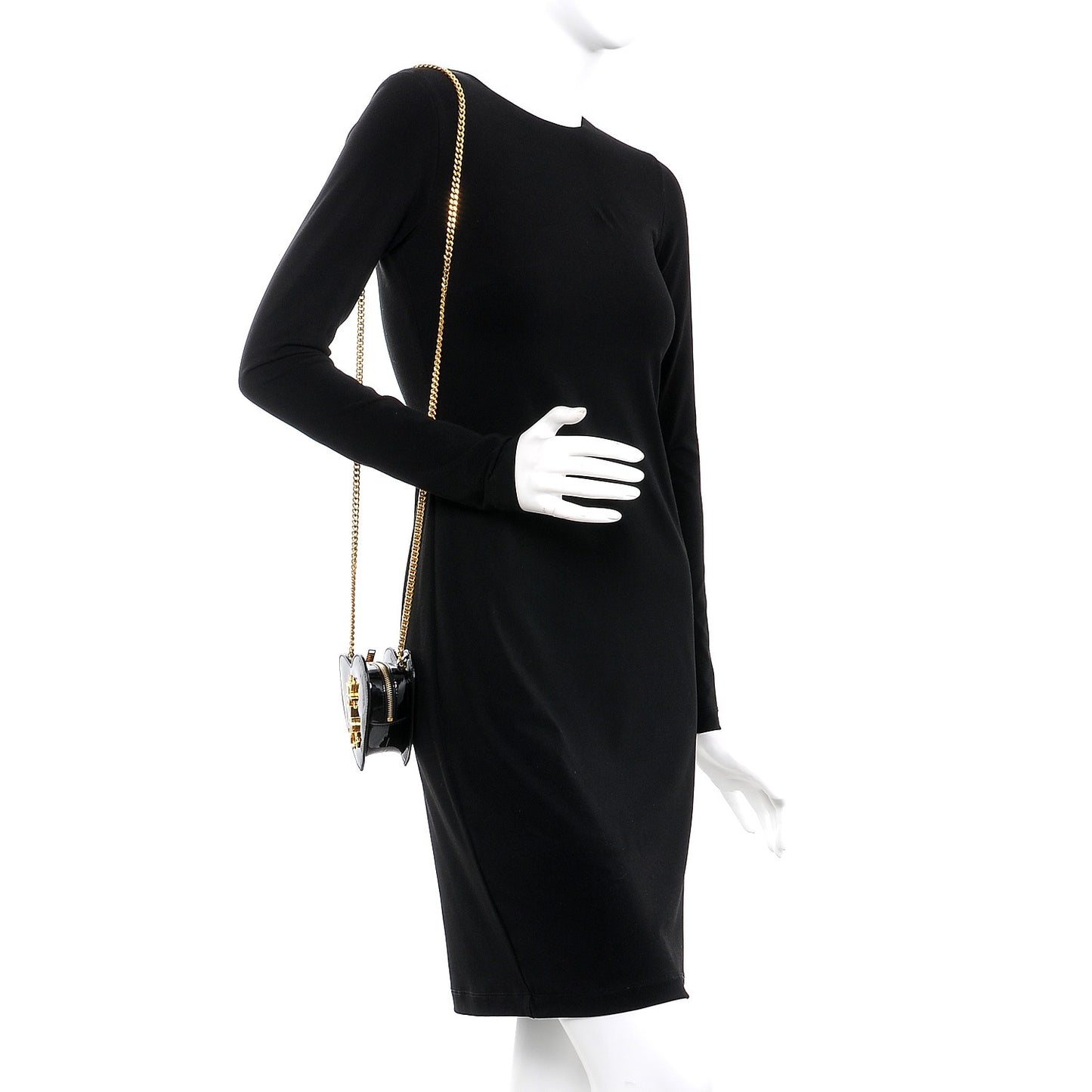 Patent Small Love Heart Chain Bag Black