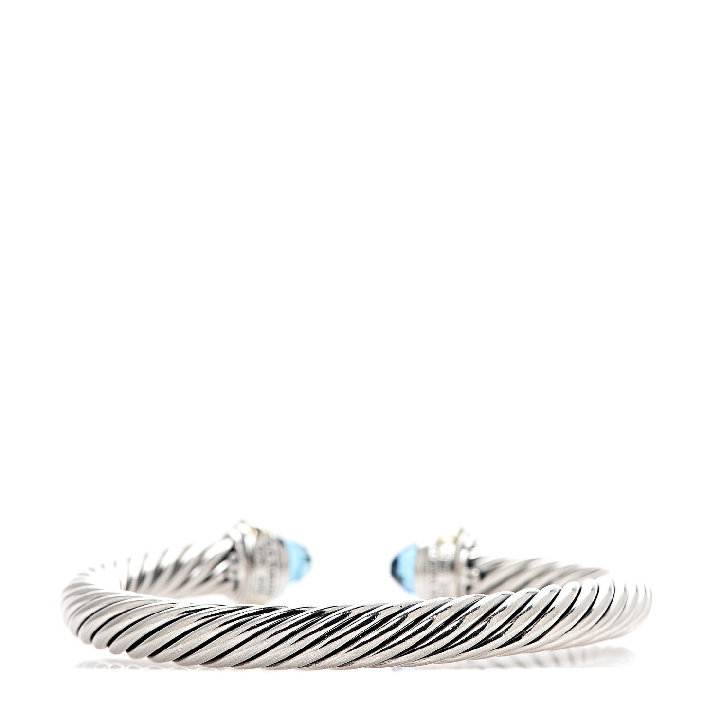 Sterling Silver 14K Yellow Gold Blue Topaz 7mm Cable Classics Bracelet