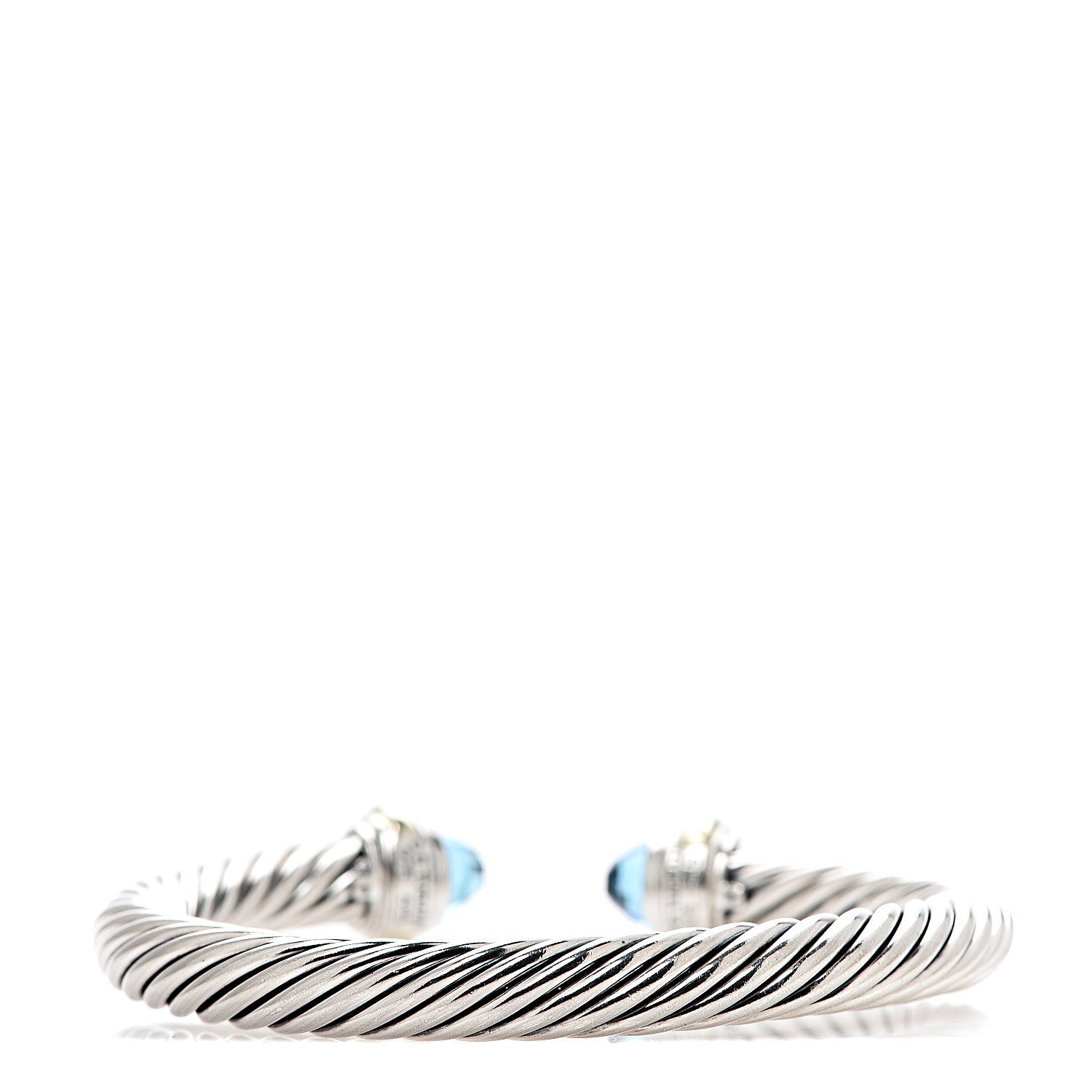 David Yurman Sterling Silver 14K Yellow Gold Blue Topaz 7mm Cable Classics Bracelet 2 of 3