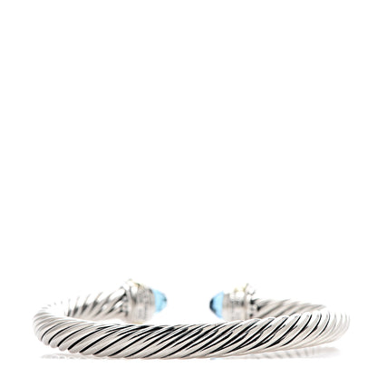 David Yurman Sterling Silver 14K Yellow Gold Blue Topaz 7mm Cable Classics Bracelet 2 of 3