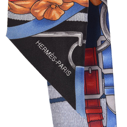 Hermes Silk Grand Manege Twilly Bleu Rouge Black 3 of 5