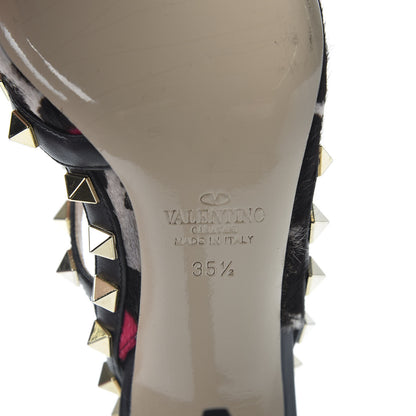 Valentino Garavani Calf Hair Leopard Print Rockstud Ankle Strap Pumps 35.5 Black Pink 8 of 9