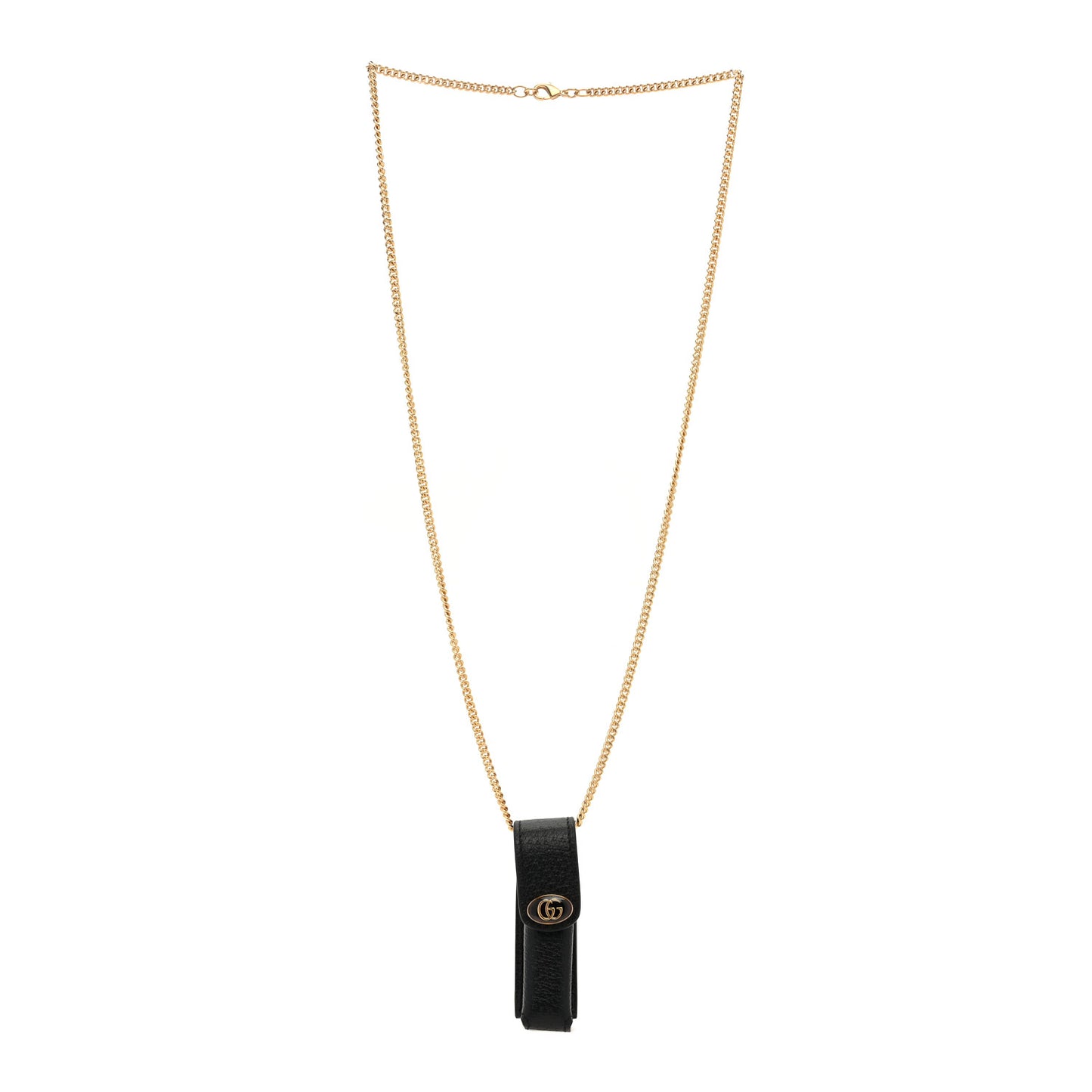 Textured Dollar Calfskin Enamel GG Lipstick Holder Necklace Black