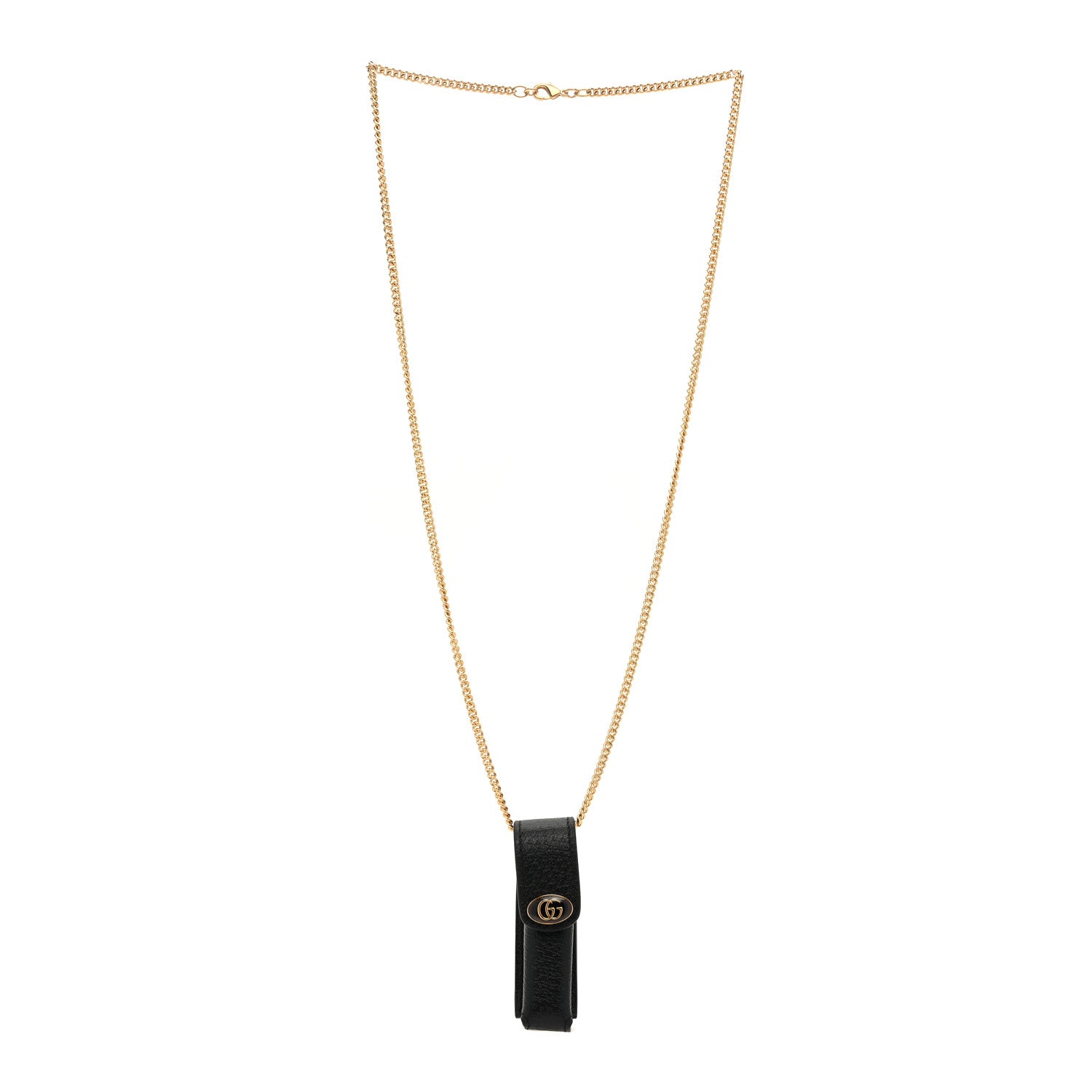 Gucci Textured Dollar Calfskin Enamel GG Lipstick Holder Necklace Black 3 of 6