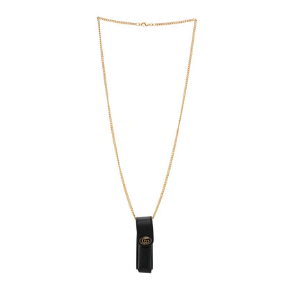 Gucci Textured Dollar Calfskin Enamel GG Lipstick Holder Necklace Black 3 of 6