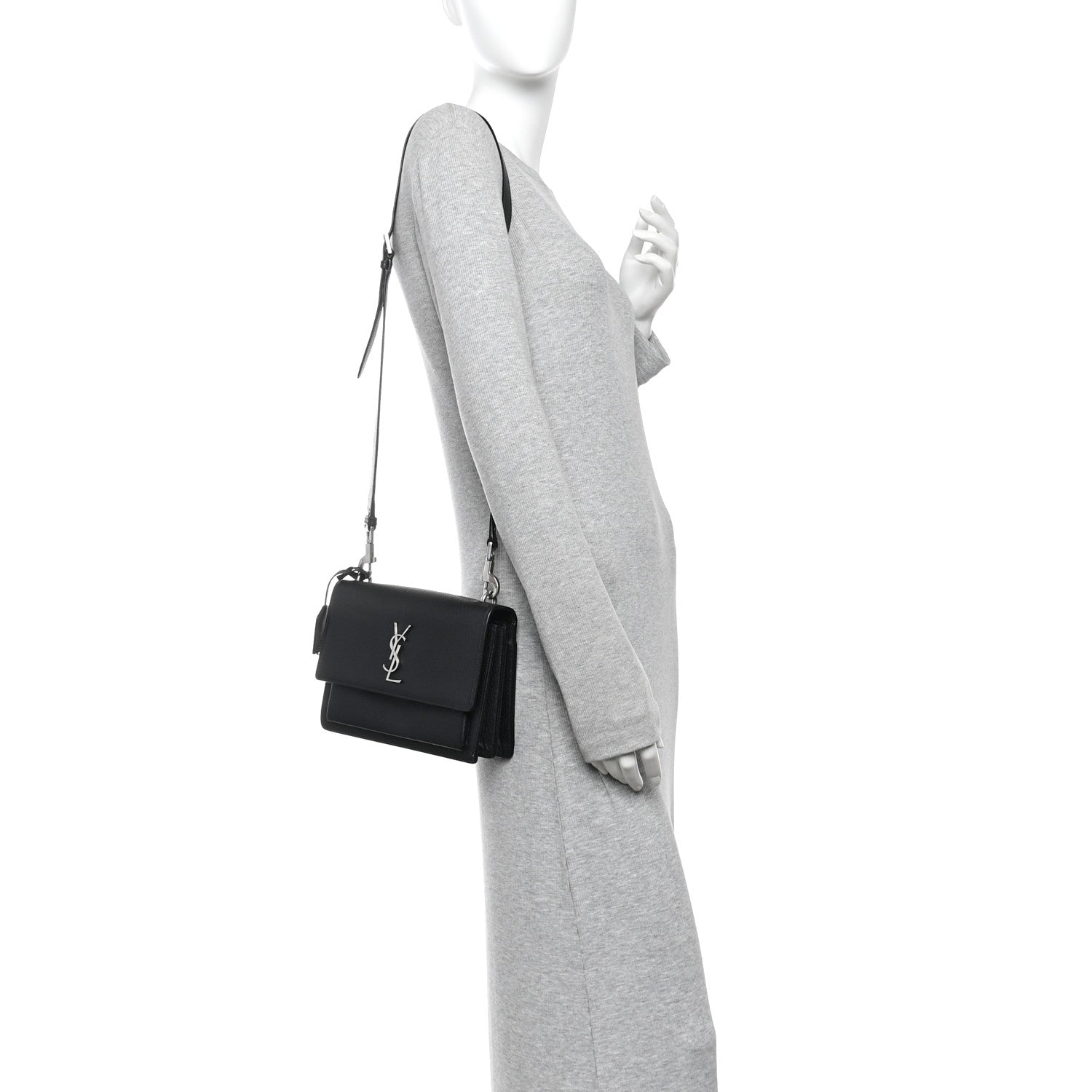 Saint Laurent Calfskin Medium Monogram Sunset Satchel Black 2 of 13