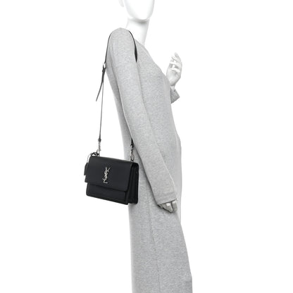 Saint Laurent Calfskin Medium Monogram Sunset Satchel Black 2 of 13