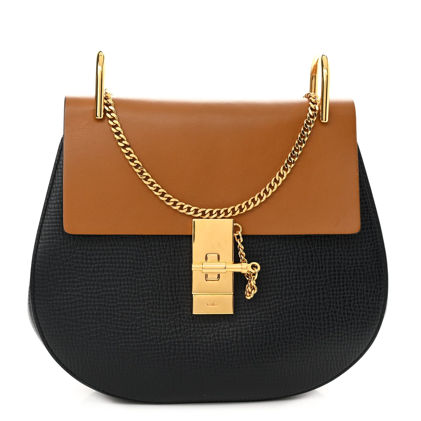 Grained Calfskin Lambskin Mini Bi-Color Drew Shoulder Bag Black Caramel