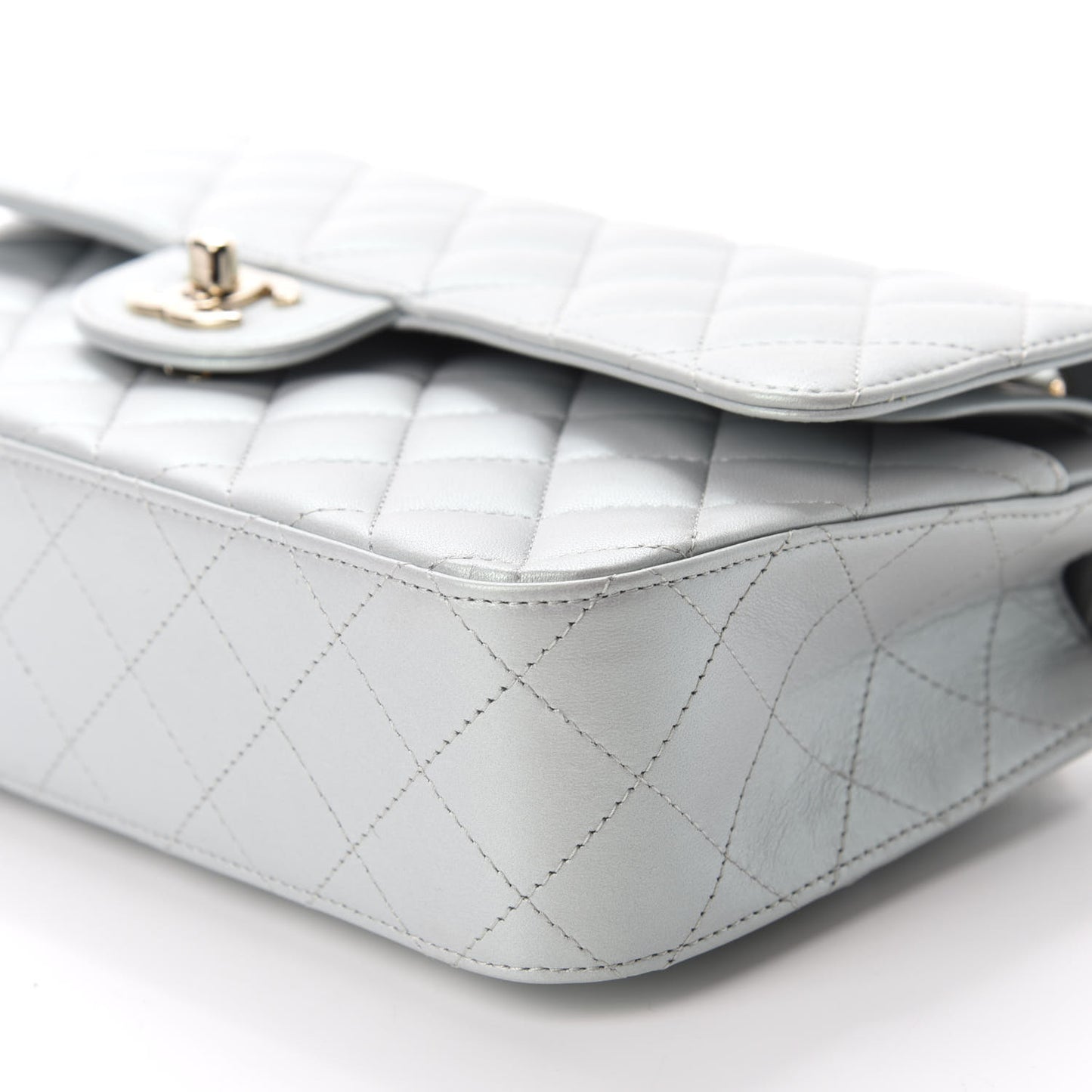 Iridescent Lambskin Quilted Medium Double Flap Light Blue