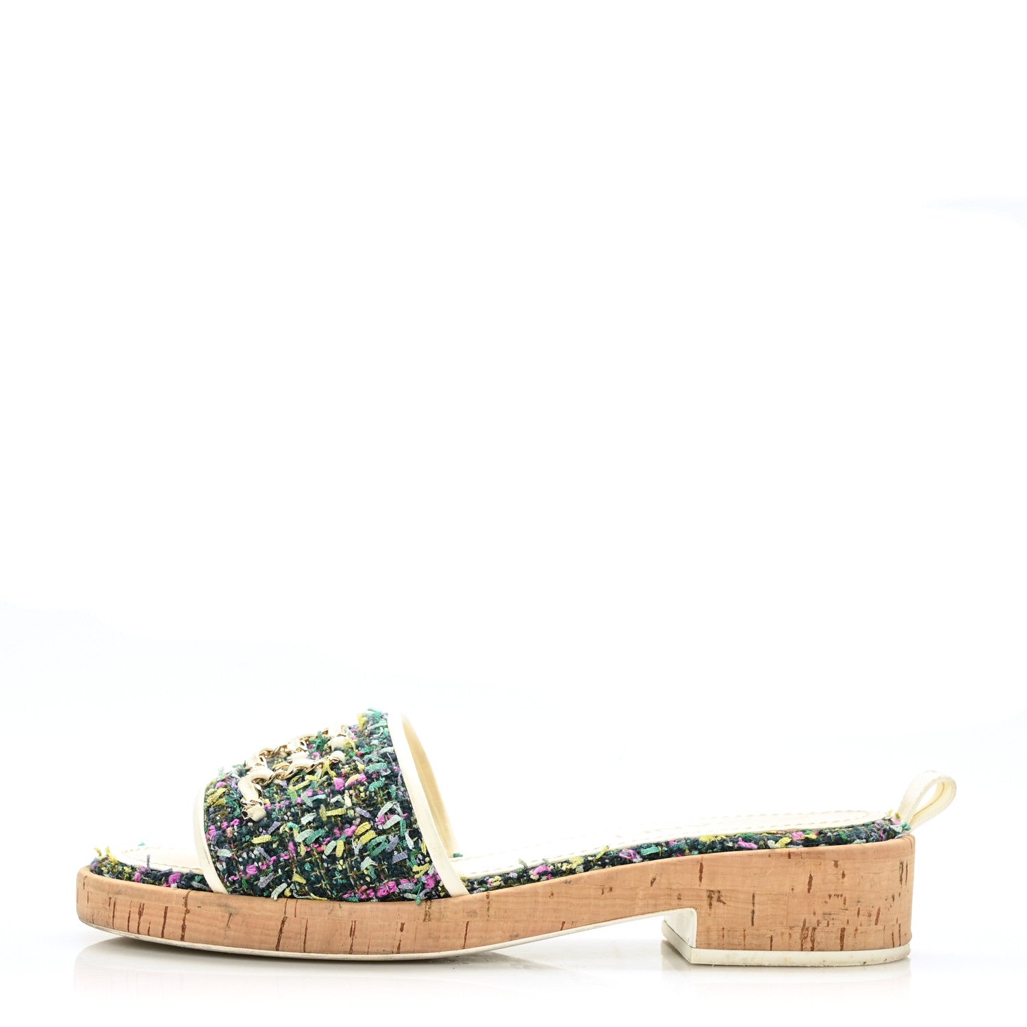 Chanel Tweed Cork Mule Sandal 39 White Multicolor 1 of 13