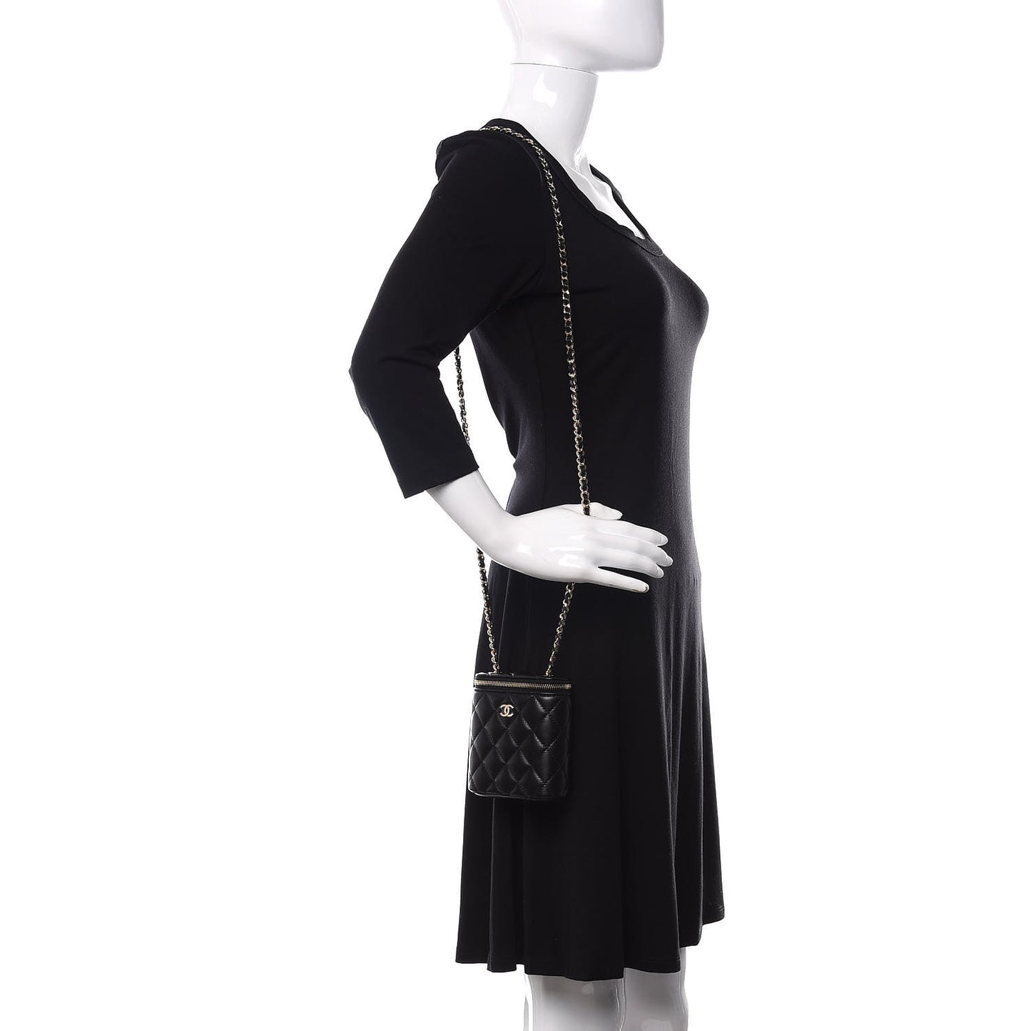 Lambskin Quilted Small Vertical Coco Beauty Vanity Case With Chain Black