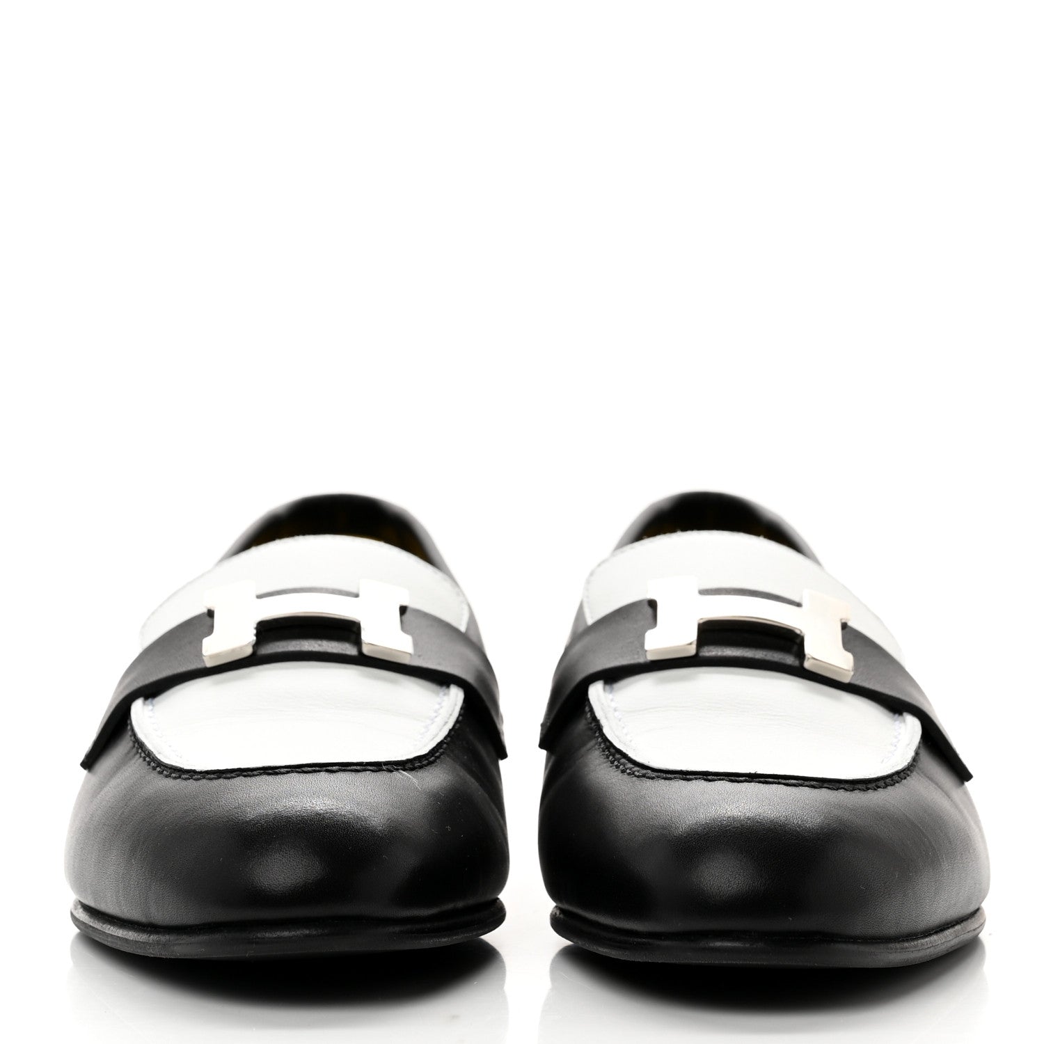 Hermes Calfskin Womens Paris Loafers 36 Black White 2 of 9