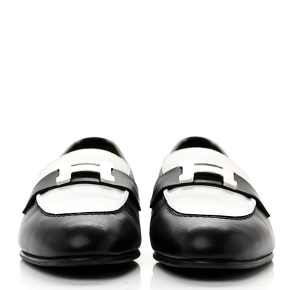 Hermes Calfskin Womens Paris Loafers 36 Black White 2 of 9
