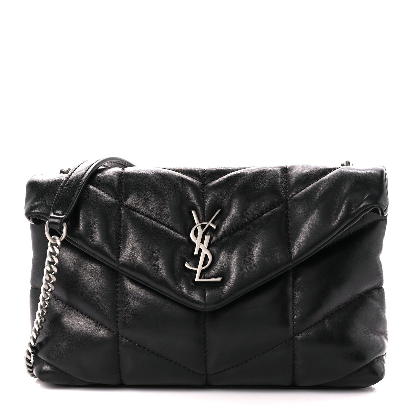 Lambskin Quilted Small Loulou Puffer Monogram Chain Satchel Black