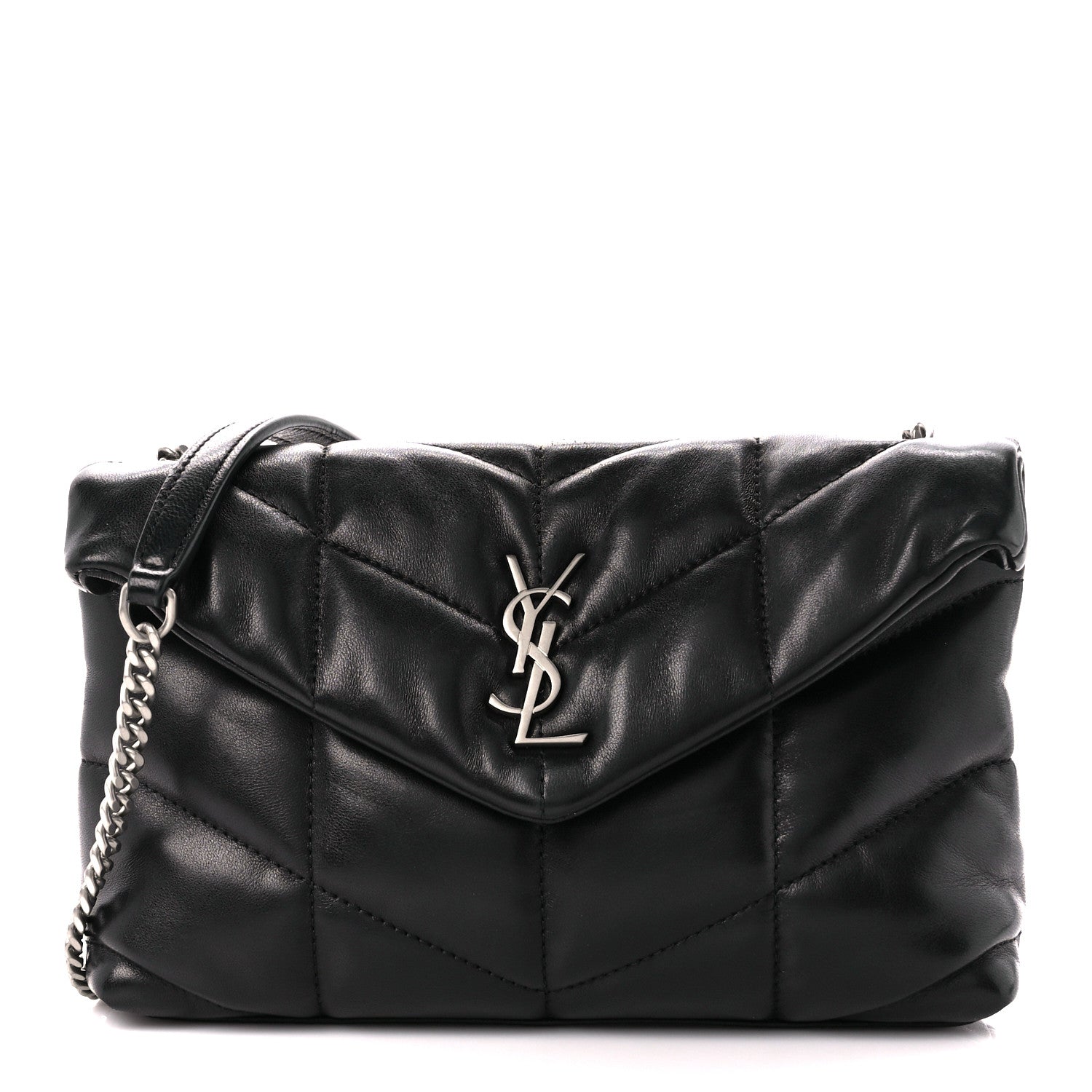 Saint Laurent Lambskin Quilted Small Loulou Puffer Monogram Chain Satchel Black 1 of 11
