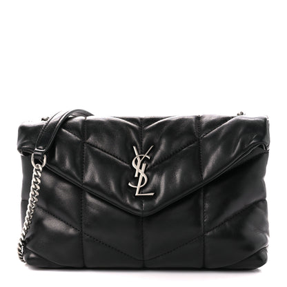 Saint Laurent Lambskin Quilted Small Loulou Puffer Monogram Chain Satchel Black 1 of 11