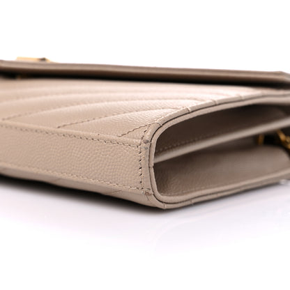 Saint Laurent Grain De Poudre Matelasse Chevron Monogram Chain Wallet Nude Powder 8 of 9