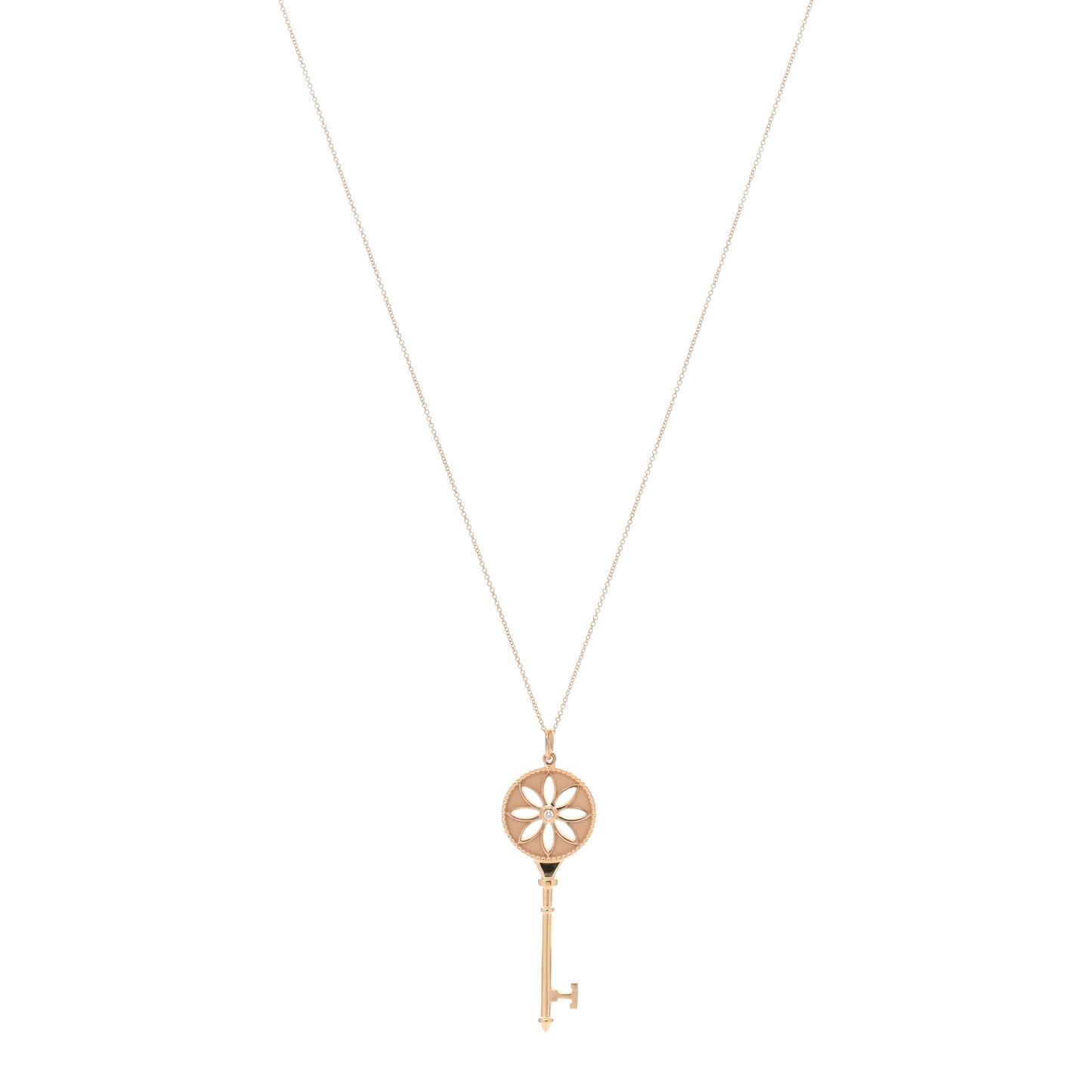18K Rose Gold Diamond Large Daisy Key Pendant Necklace