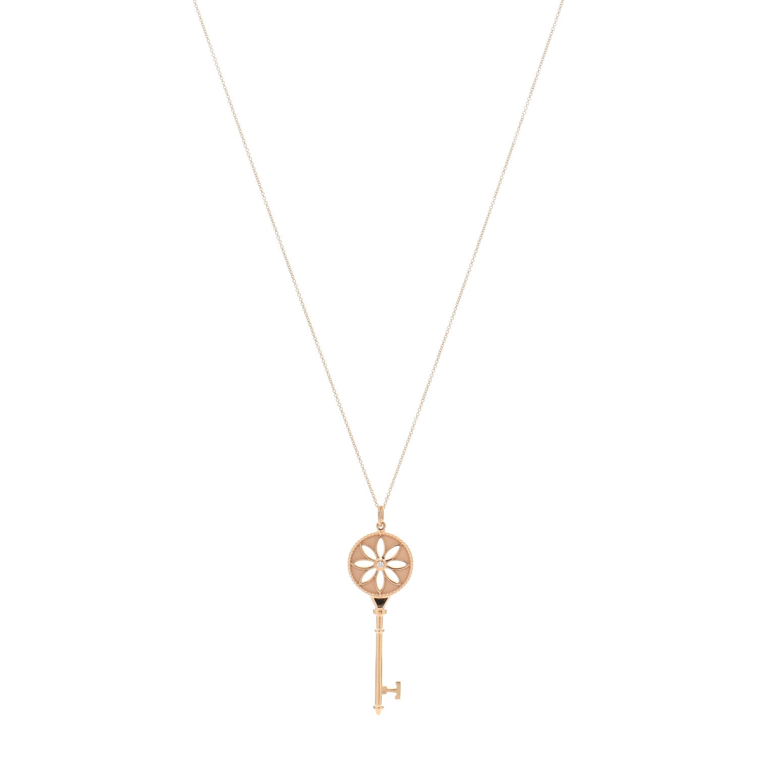 Tiffany 18K Rose Gold Diamond Large Daisy Key Pendant Necklace 1 of 5