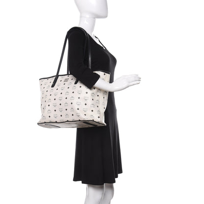 MCM Visetos Medium Anya Zip Top Shopper Tote White 2 of 17