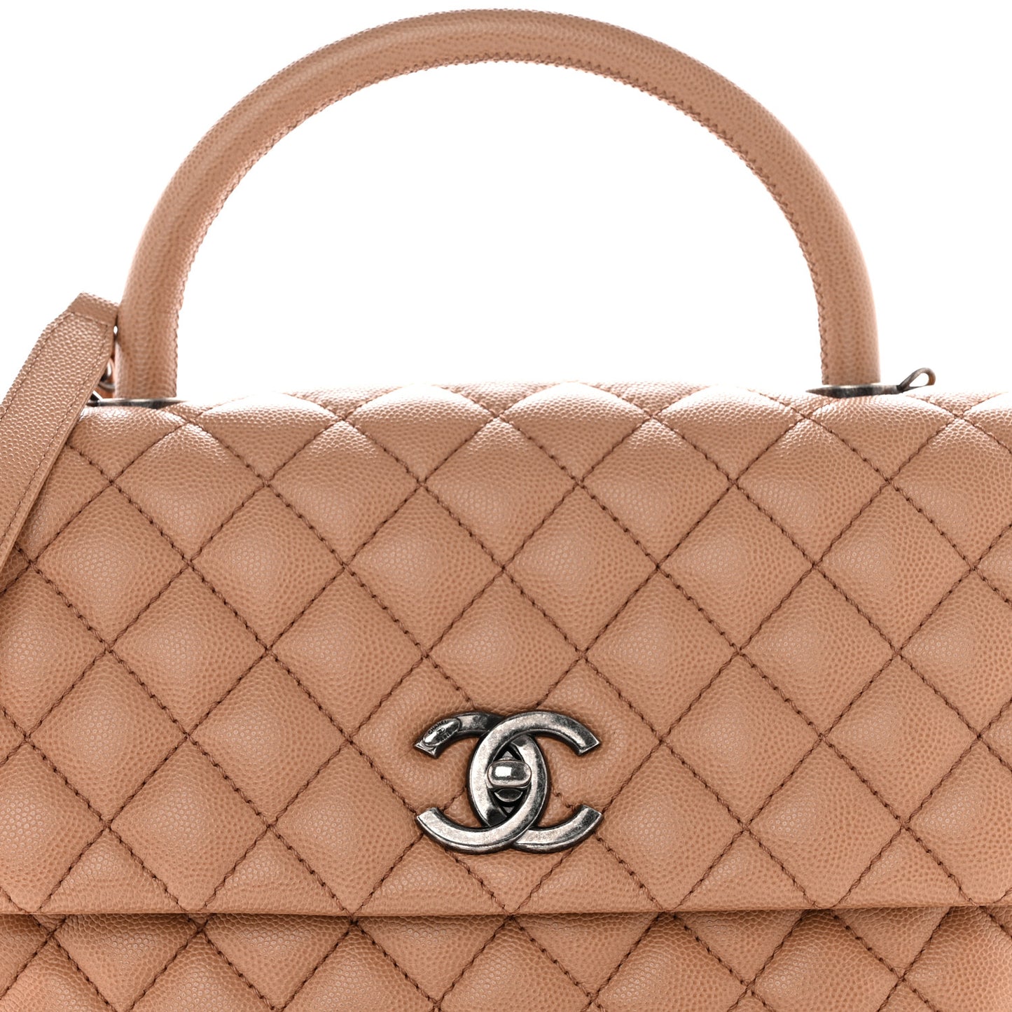 Caviar Quilted Small Coco Handle Flap Brown